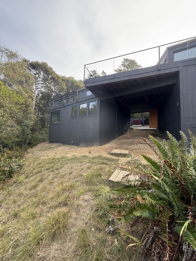 Detail of James Hardie siding wrap around windows on Sea Ranch coastal home